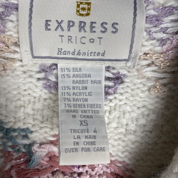 VTG Express Cardigan Women XS Cream Tricot Hand Knit Silk Angora Cottage Soft - Picture 7 of 9